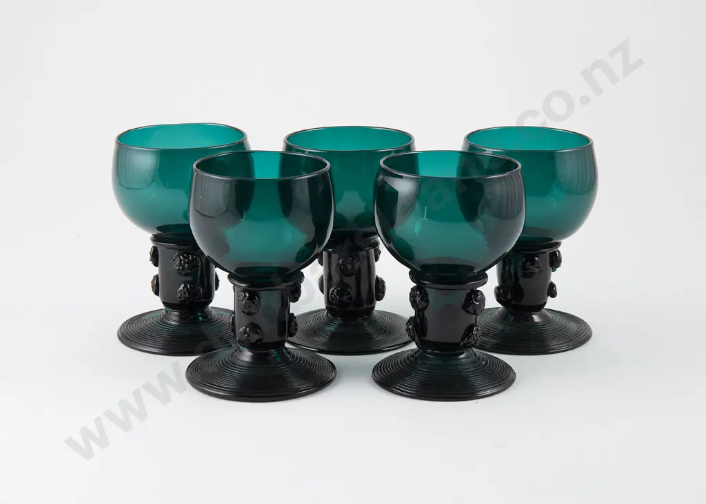 Five Early C19th Dutch Green Glass Roemers Image 1++