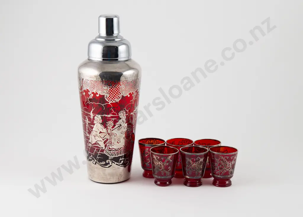 Mid C20th Venetian Ruby Glass Cocktail Shaker Image 1++