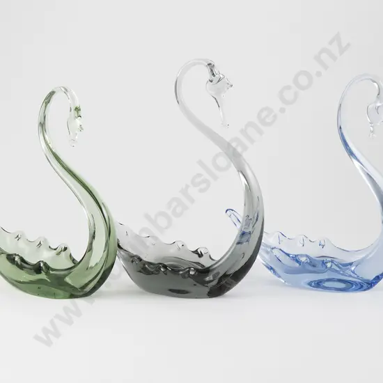 Three Whitefriars Glass Swans