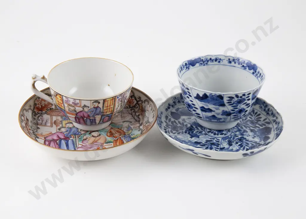 Two Late C18th/ Early C19th Tea Bowl Cup and Saucers Image 1++