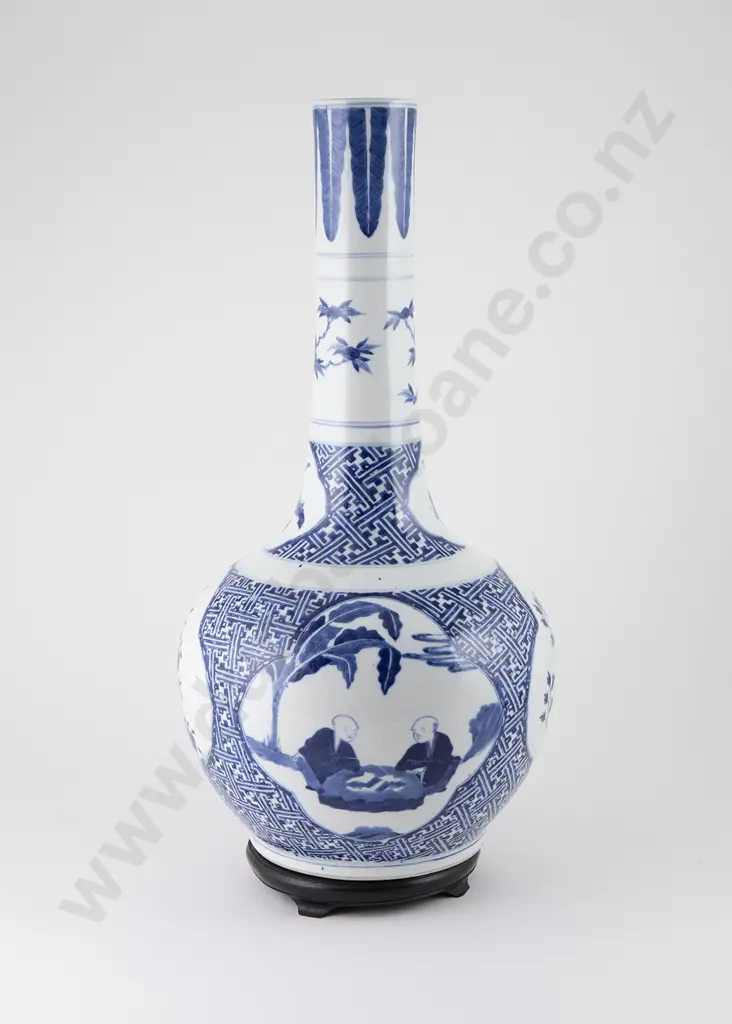 Ming Style Blue & White Bottle Vase Image 1++