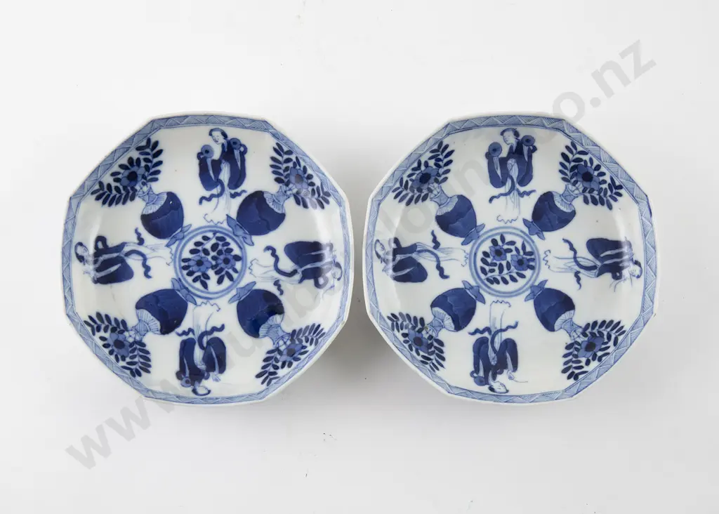 Pair Of Chinese Kangxi Blue & White Shallow Bowls Image 1++