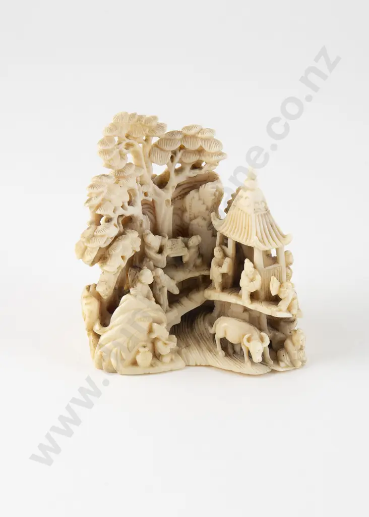 Small Antique Chinese Ivory Landscape Carving Image 1++