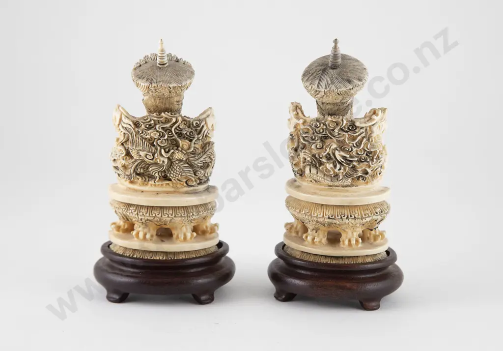 Pair Chinese Carved Antique Ivory Figures of Emperor & Empress Image 1++