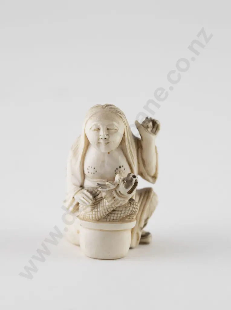Ivory Netsuke Of A Seated Woman & Dragon Image 1++