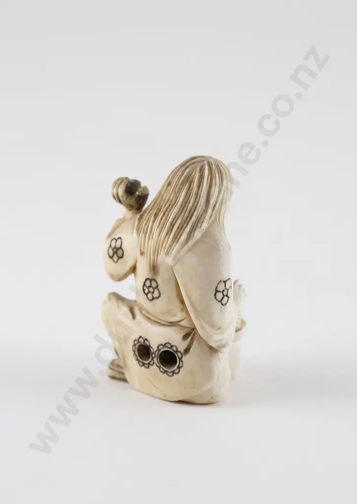 Ivory Netsuke Of A Seated Woman & Dragon Image 1++