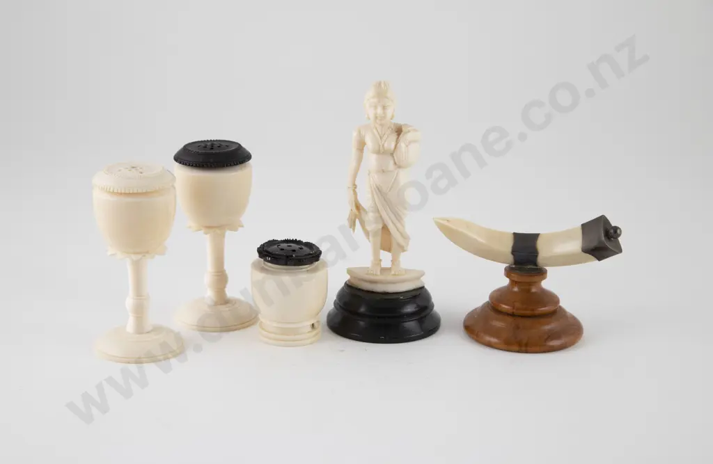 Carved Ivory Three Piece Cruet Set Image 1++