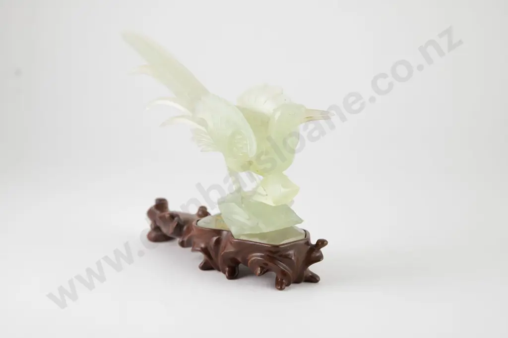 Carved Celadon Jade Long Tailed Pheasant Image 1++
