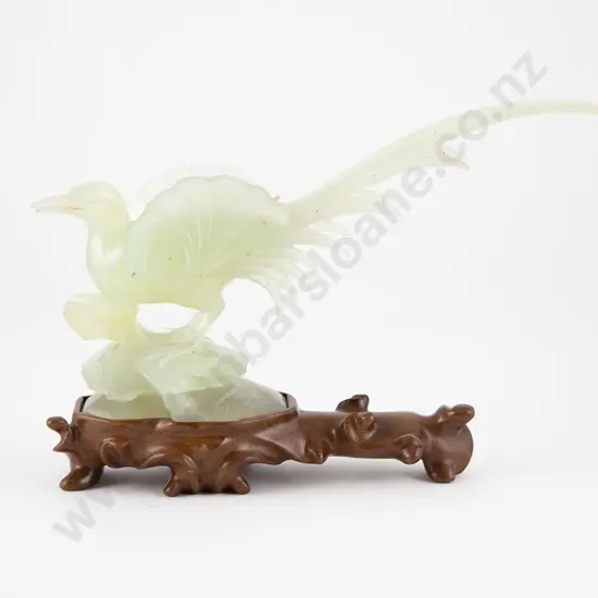 Carved Celadon Jade Long Tailed Pheasant