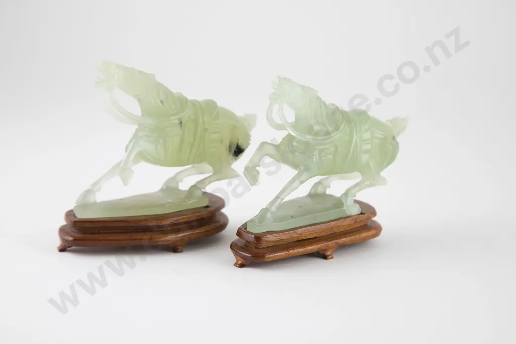 Pair Of Celadon Jade Horses Image 1++