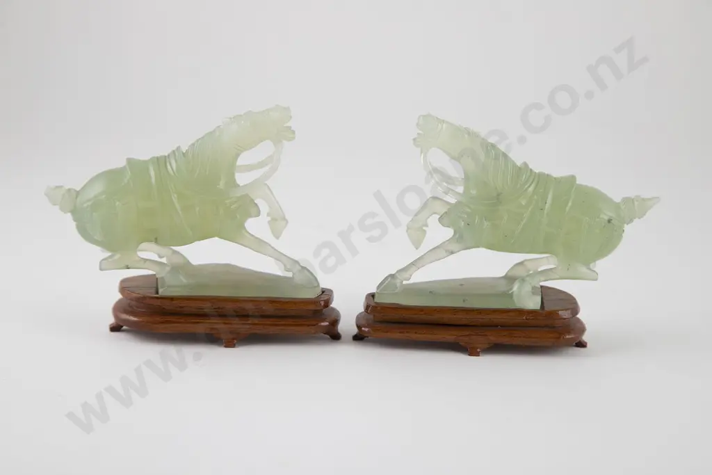 Pair Of Celadon Jade Horses Image 1++