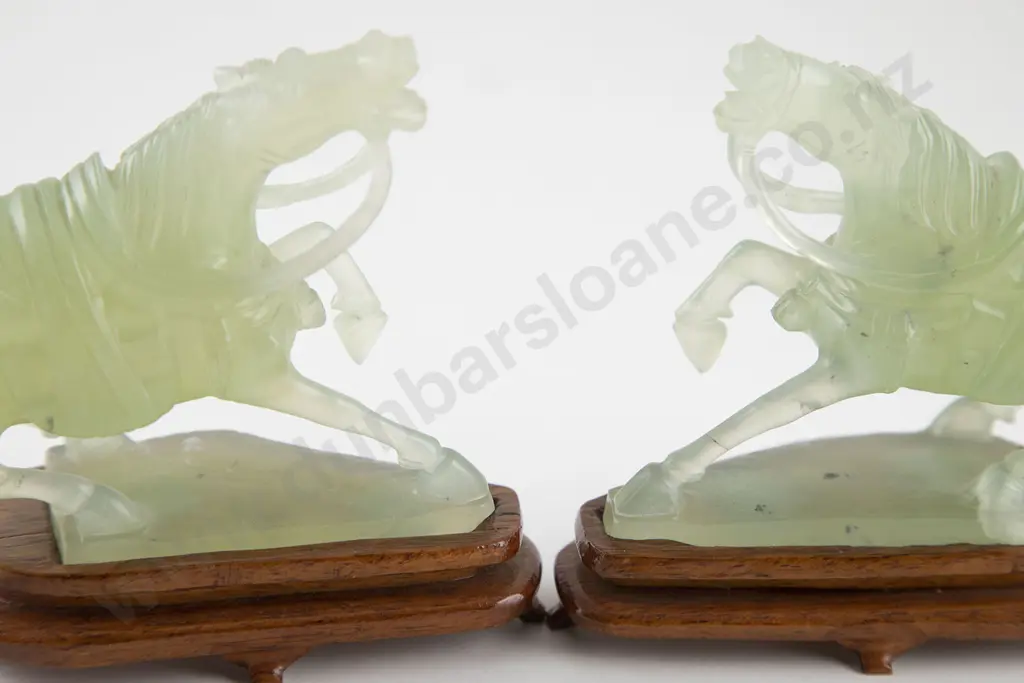 Pair Of Celadon Jade Horses Image 1++