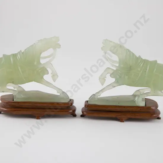 Pair Of Celadon Jade Horses