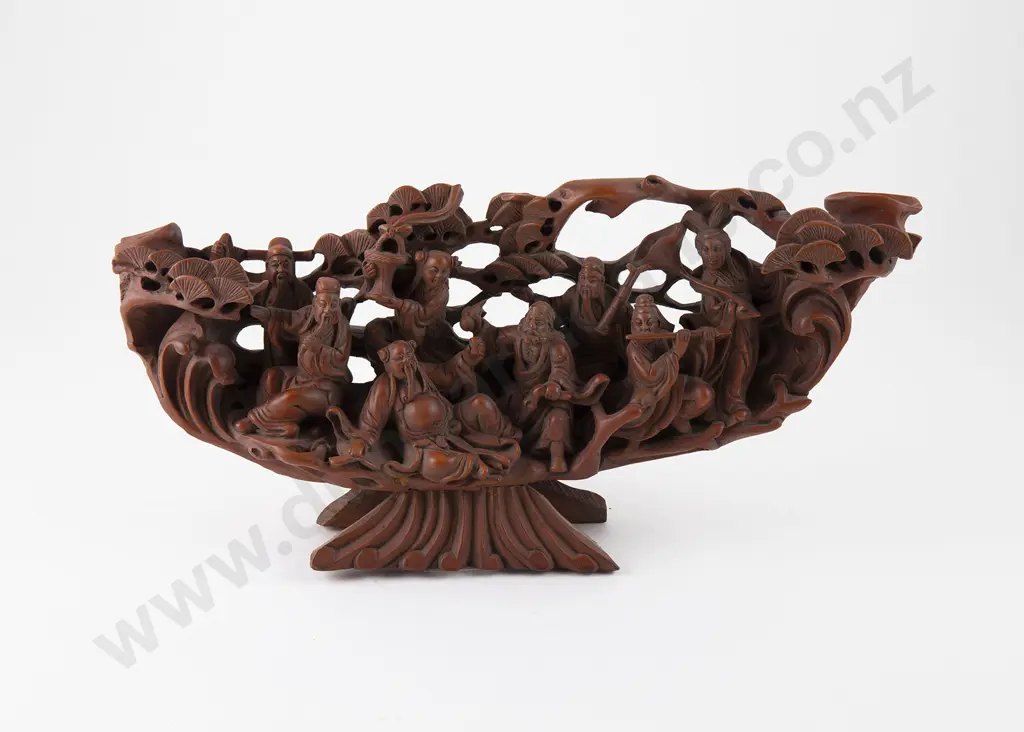 Chinese Carved Wooden Group Of 8 Immortals Image 1++