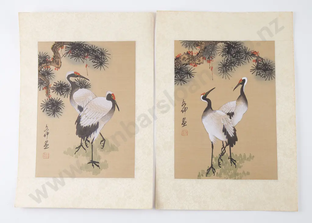 Pair Unframed Watercolours on Silk Image 1++