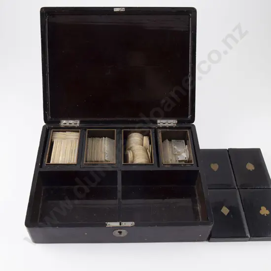 Late C19th Chinese Export Ware Lacquered Gaming Box