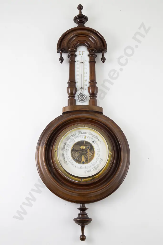 Small Victorian Walnut Cased Aneroid Barometer Image 1++
