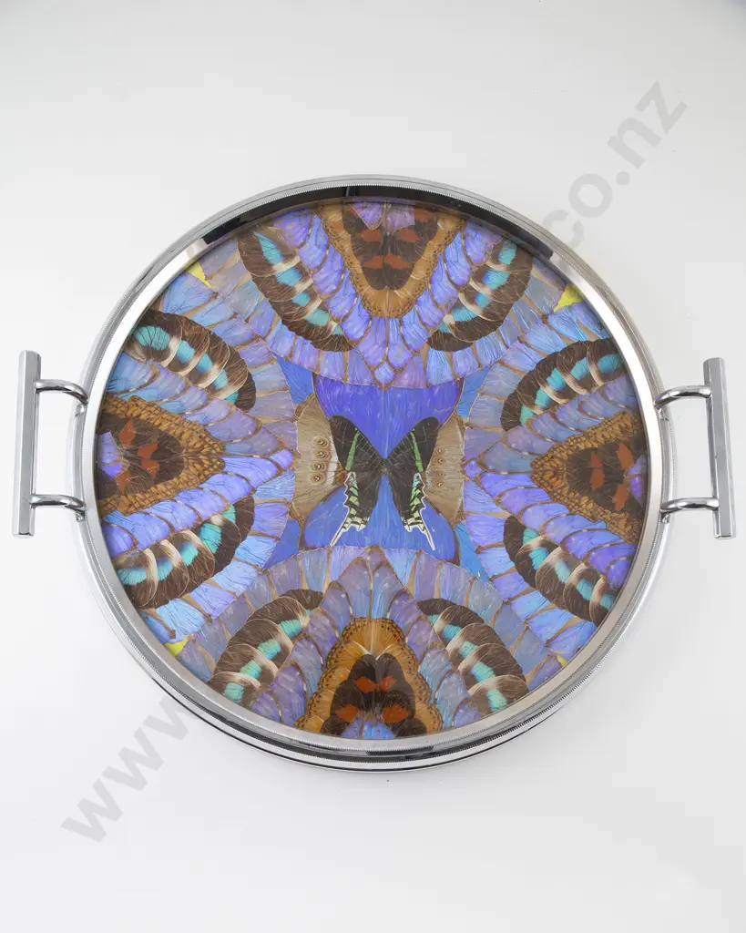 Art Deco Chrome & Butterfly Wing Drinks Tray Image 1++