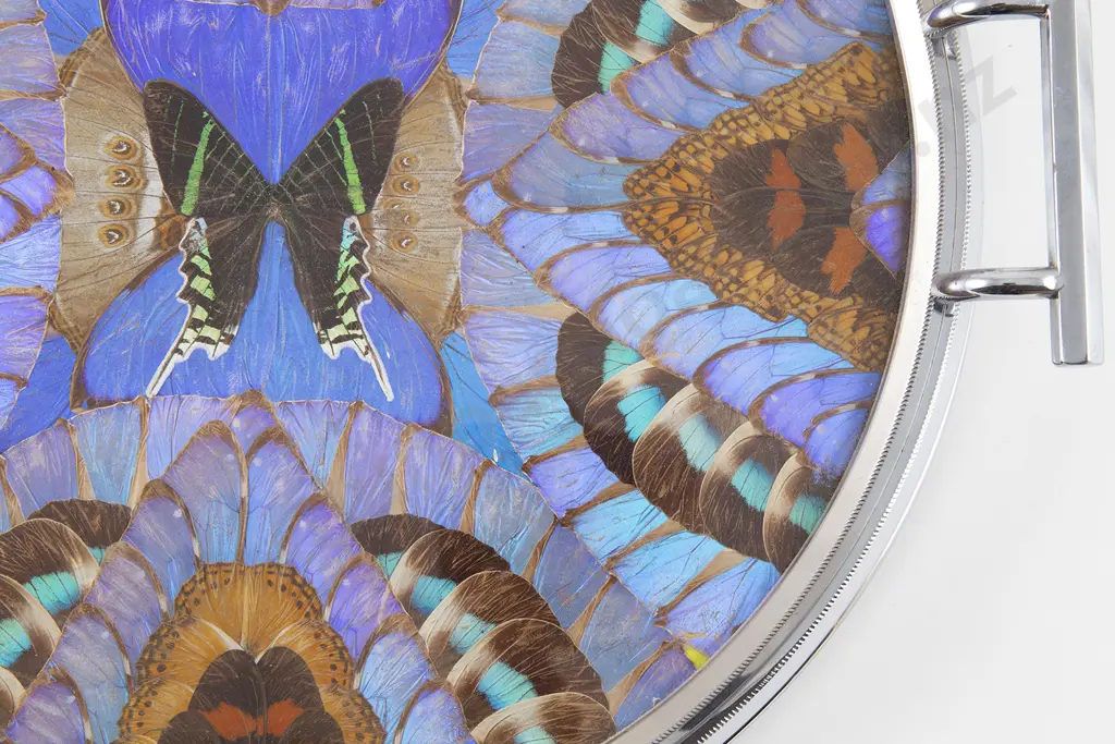 Art Deco Chrome & Butterfly Wing Drinks Tray Image 1++