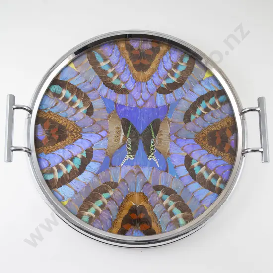 Art Deco Chrome & Butterfly Wing Drinks Tray