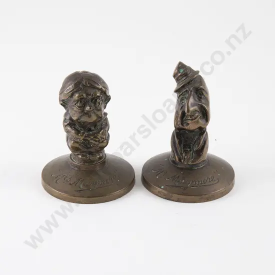 Pair Of Vintage Mr & Mrs Maymore Brass Car Mascots