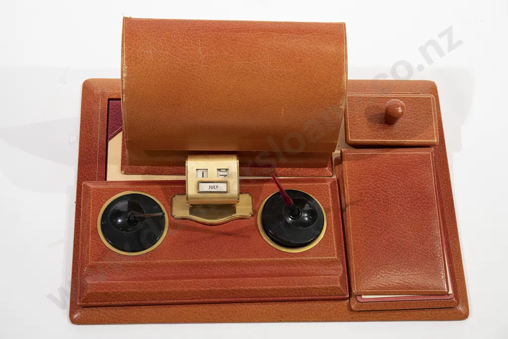 Vintage Asprey & Co London Five Piece Orange Leather Desk Set Image 1++