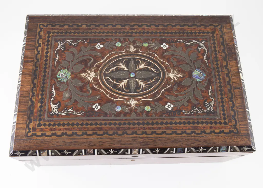 Victorian Rosewood & Walnut Portable Writing Box Image 1++