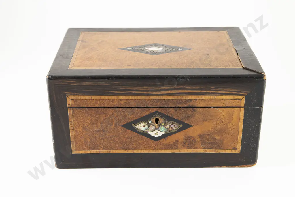 Victorian Coromandel Wood & Burr Walnut Sewing Box Image 1++