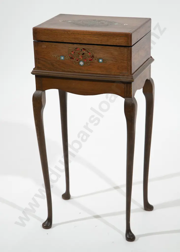 Victorian Rosewood Tortoiseshell & Brass Inlaid Sewing Box Image 1++