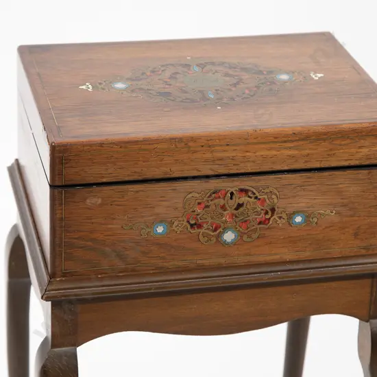 Victorian Rosewood Tortoiseshell & Brass Inlaid Sewing Box