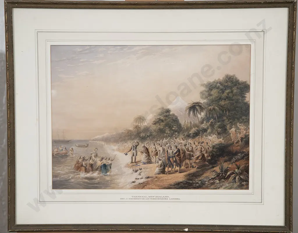 George Baxter (after) - Rev J Waterhouse and Missionaries Landing Taranaki NZ Image 1++