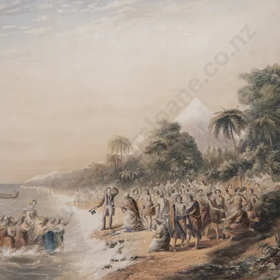 George Baxter (after) - Rev J Waterhouse and Missionaries Landing Taranaki NZ