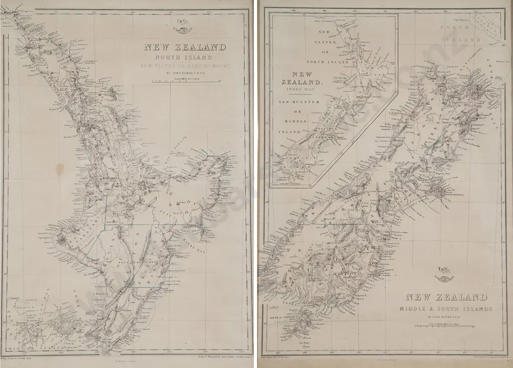 John Dower (after) Pair Of NZ North & South Island Maps Image 1++