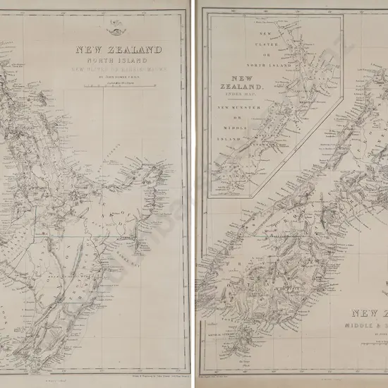 John Dower (after) Pair Of NZ North & South Island Maps