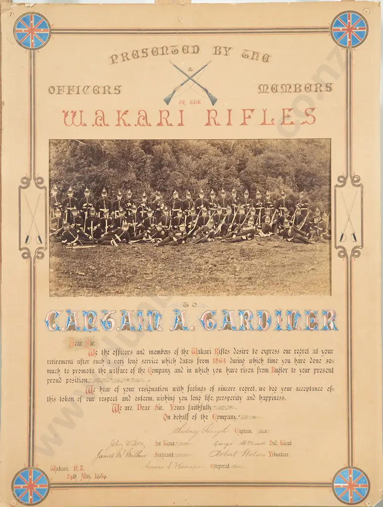 1886 Wakari Rifles Officers Retirement Presentation Panel Image 1++