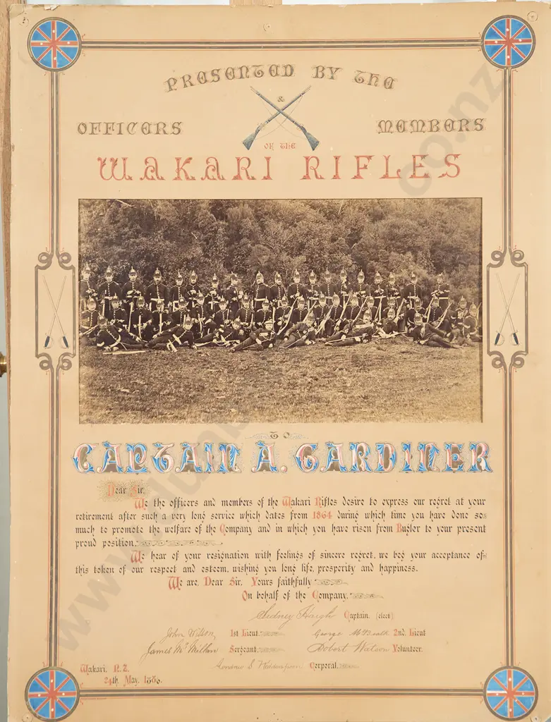 1886 Wakari Rifles Officers Retirement Presentation Panel Image 1++