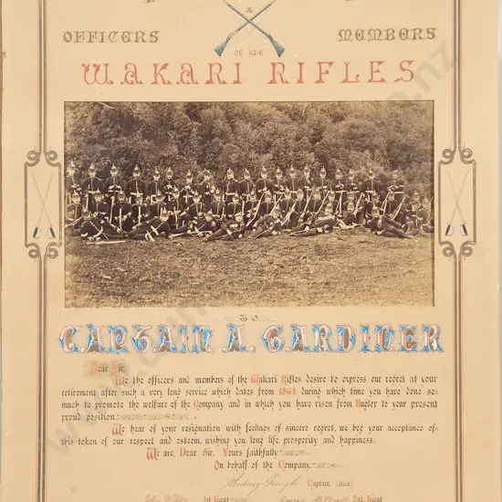 1886 Wakari Rifles Officers Retirement Presentation Panel