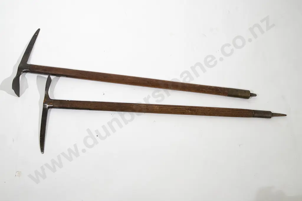 Two Vintage Oak Handled Mountaineering Ice Picks Image 1++