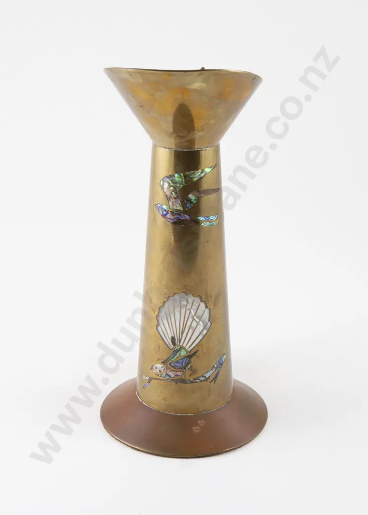 Interesting NZ Paua Shell & MOP Inlaid Copper & Brass Jug Image 1++
