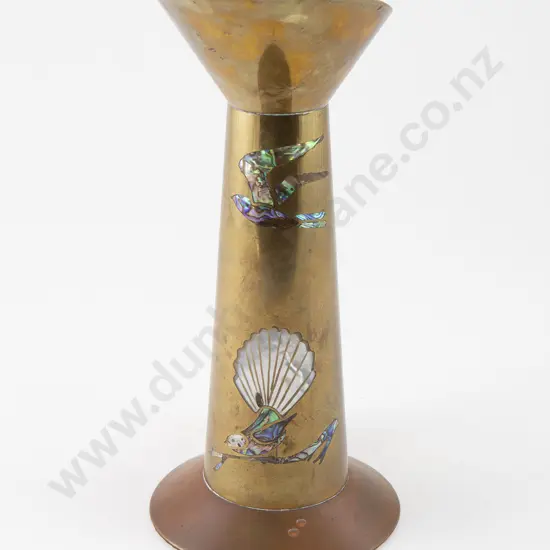 Interesting NZ Paua Shell & MOP Inlaid Copper & Brass Jug