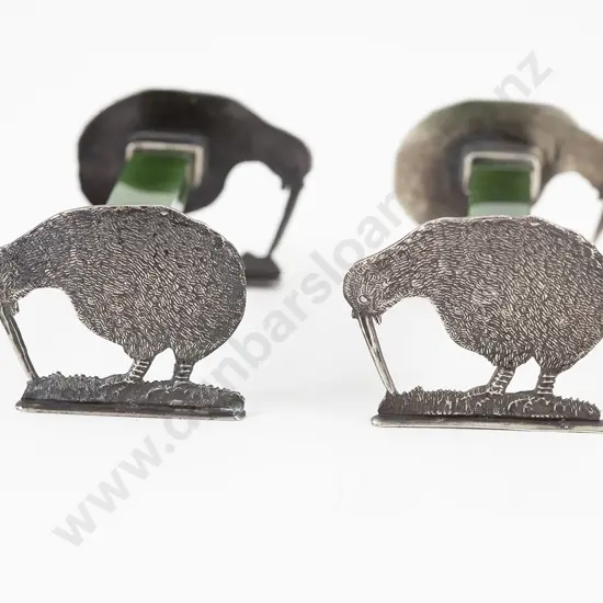 NZ Silver and Greenstone Kiwi Knife Rests