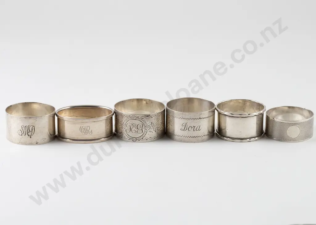 NZ Six Silver Various Napkin Rings Image 1++