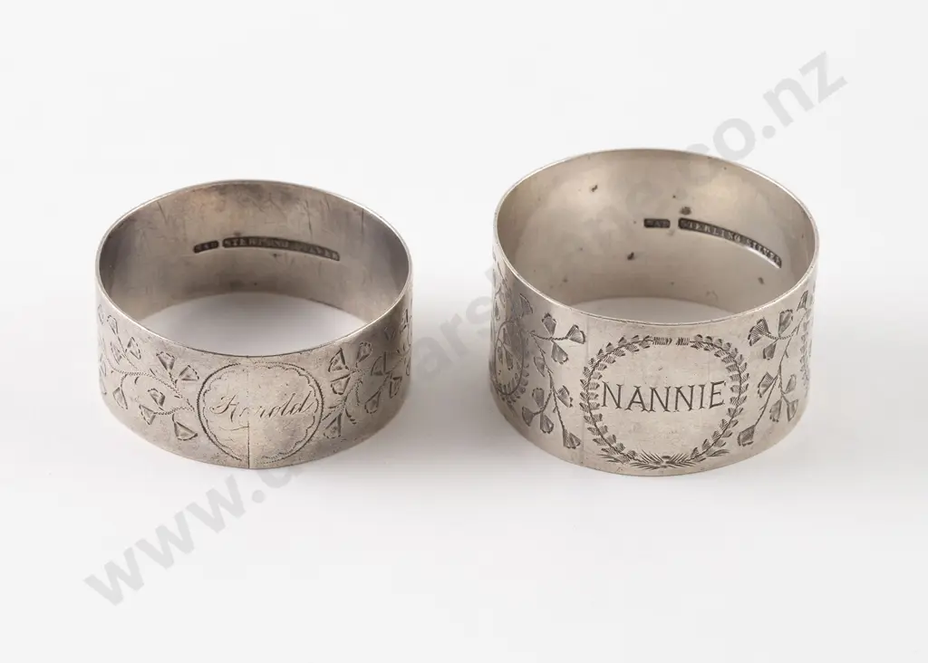 Two NZ Silver Napkin Rings Image 1++
