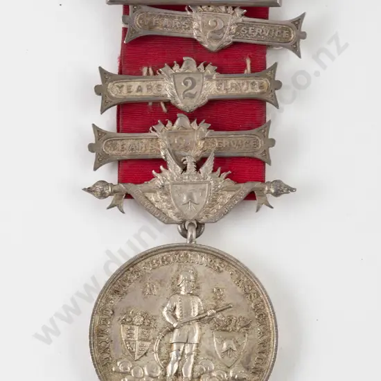 NZ Silver Fire Brigade Service Medal with Three Two Year Bars
