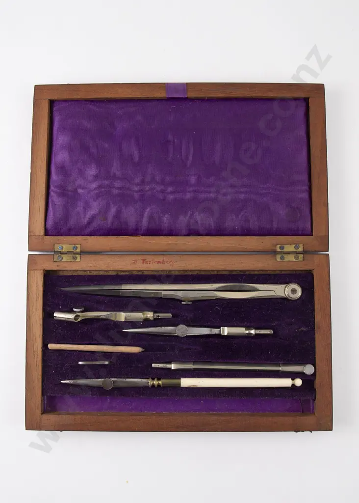 From the Family Studio of Anton Teutenberg: Rosewood Boxed French Drawing set Image 1++