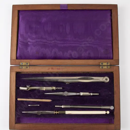 From the Family Studio of Anton Teutenberg: Rosewood Boxed French Drawing set