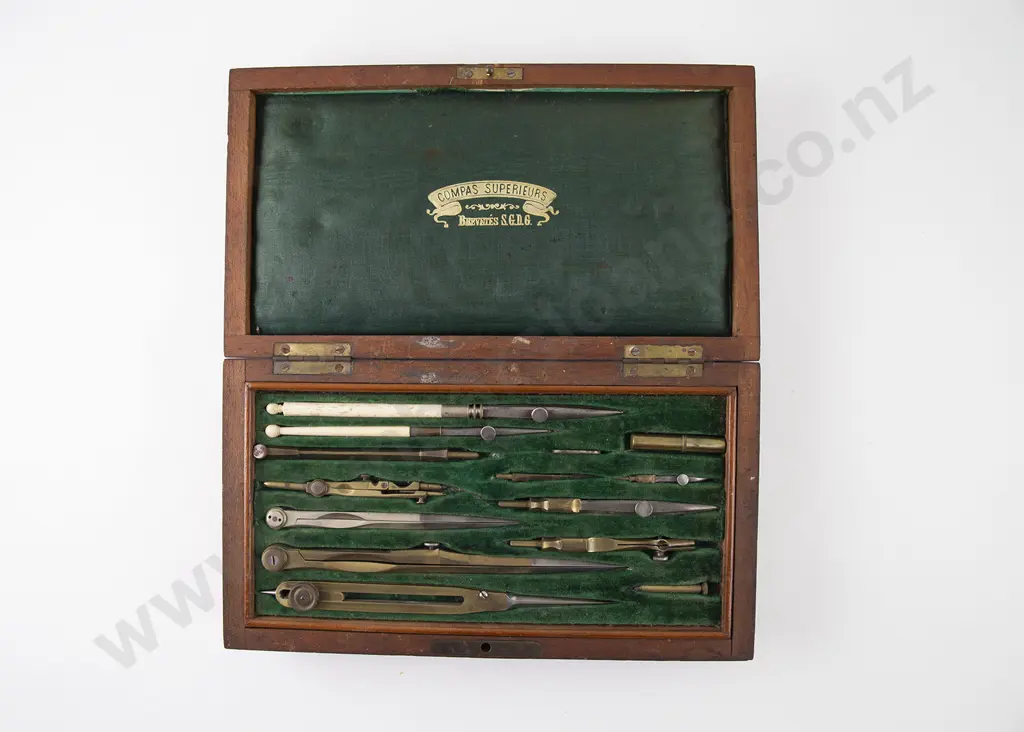 From the Family Studio of Anton Teutenberg: Rosewood Boxed Steel Drawing Set Image 1++