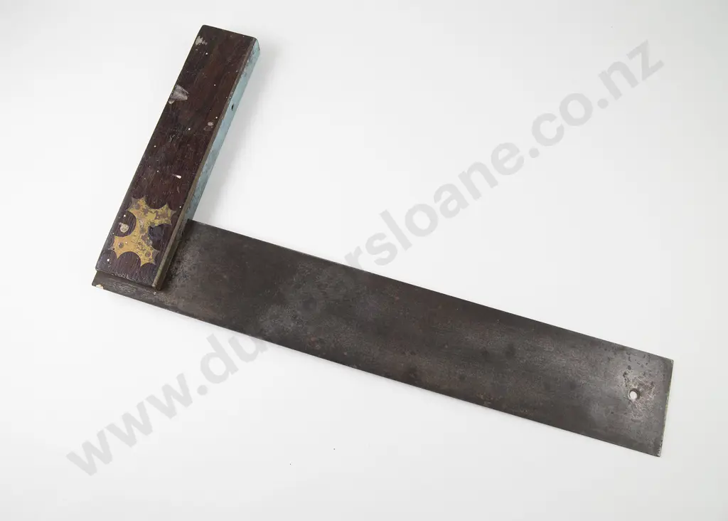 From the Family Studio of Anton Teutenberg: c1880 Rosewood Brass Inlaid Set Square Image 1++