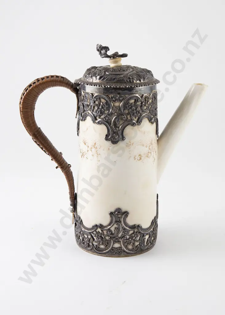 Victorian Staffordshire White Glazed & Silver? Overlaid Coffee Pot Image 1++