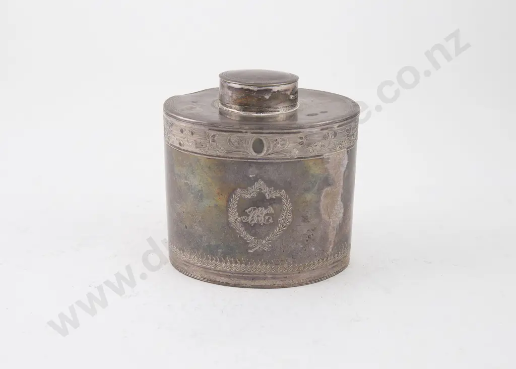 Geo III S/S Oval Tea Caddy Image 1++